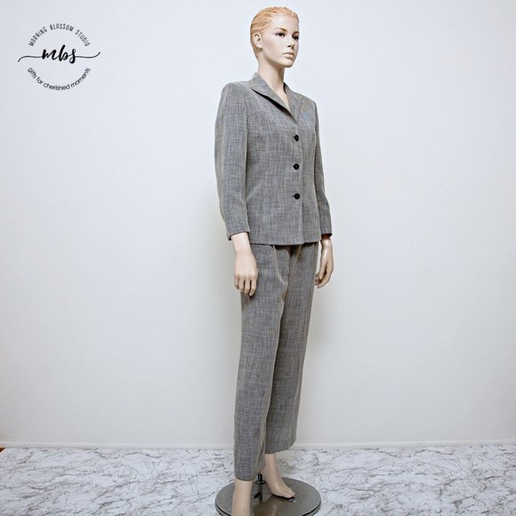 Jones New York Single Breasted Blazer & High Rise Wide Leg Pant Suit Set - Picture 1 of 9